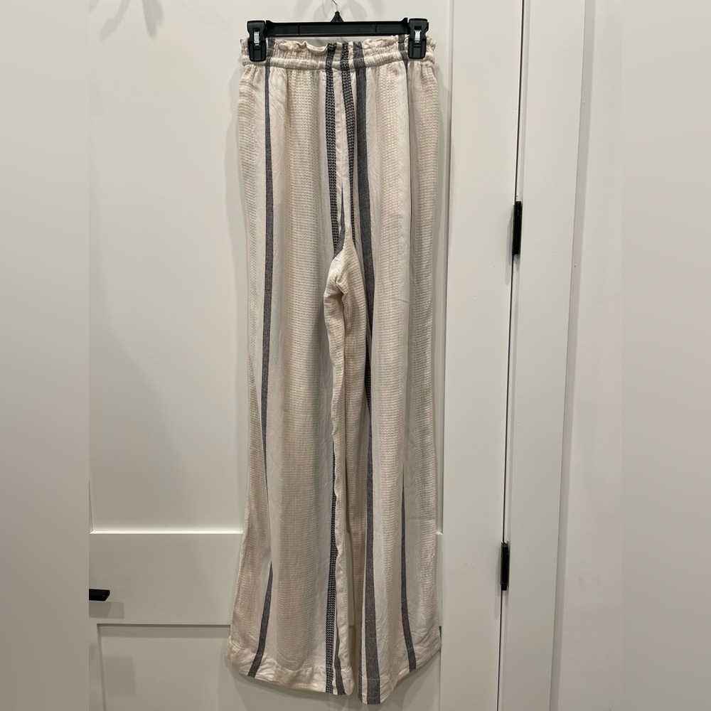 Striped wide leg linen blend pant